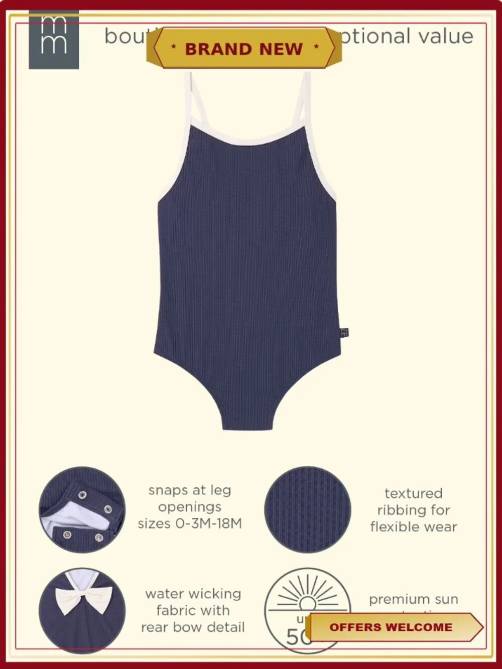Baby Girl One-Piece Swimsuit with Bow - UPF 50+